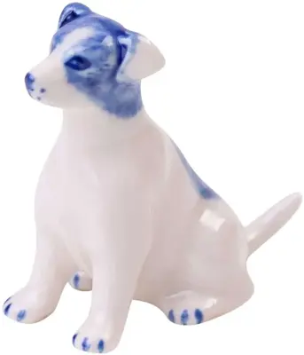 Heinen Delfts Blauw miniatuur ornament keramiek jack russel 5.5x2.5x5cm delfts blauw