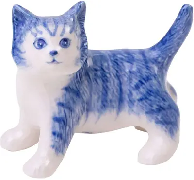 Heinen Delfts Blauw miniatuur ornament keramiek kat 5.5x2.5x4.5cm delfts blauw