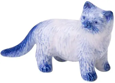 Heinen Delfts Blauw miniatuur ornament keramiek poes 6.5x2.5x4.5cm delfts blauw