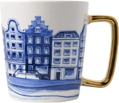Heinen Delfts Blauw mok keramiek huisjes 8.5x9.5cm delfts blauw 