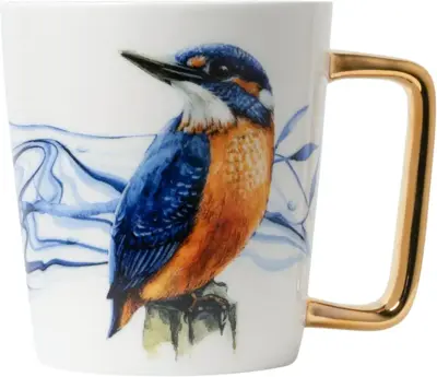 Heinen Delfts Blauw mok keramiek ijsvogel 8.5x9.5cm delfts blauw 