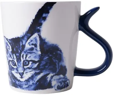 Heinen Delfts Blauw mok keramiek kattenstaart speels 8.5x9.5cm delfts blauw 