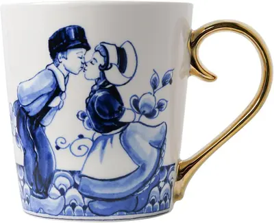 Heinen Delfts Blauw mok keramiek kissing couple 8.5x9.5cm delfts blauw 