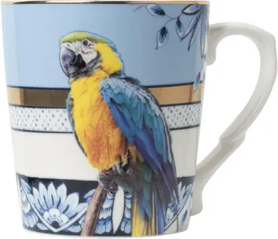 Heinen Delfts Blauw mok keramiek mandala papegaai 8.5x9.5cm delfts blauw 