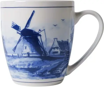 Heinen Delfts Blauw mok keramiek molen 7.5x8.5cm delfts blauw 