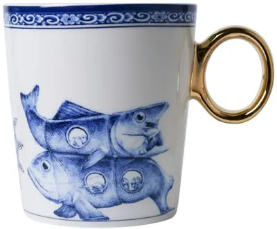 Heinen Delfts Blauw mok keramiek redmer hoekstra sterrenbeeld vissen 8.5x9.5cm delfts blauw 