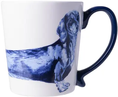 Heinen Delfts Blauw mok keramiek teckel 8.5x9.5cm delfts blauw 