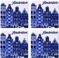 Heinen Delfts Blauw onderzetter keramiek amsterdam 10x10x0.5cm delfts blauw 4 stuks kopen?