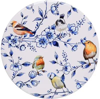 Heinen Delfts Blauw onderzetter keramiek bosvogels, bloesem 18x0cm multi 