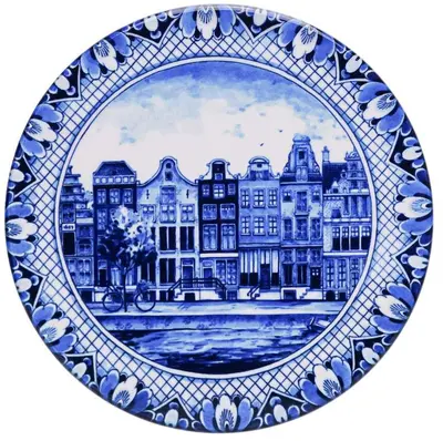 Heinen Delfts Blauw onderzetter keramiek grachtenpanden 18x0cm delfts blauw 