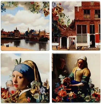 Heinen Delfts Blauw onderzetter keramiek vermeer 10x0.5cm delfts blauw 4 stuks