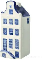 Heinen Delfts Blauw ornament keramiek grachtenpand met klokgevel 0x5.5x14cm delfts blauw