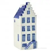Heinen Delfts Blauw ornament keramiek grachtenpand met trapgevel 0x5.5x14cm delfts blauw