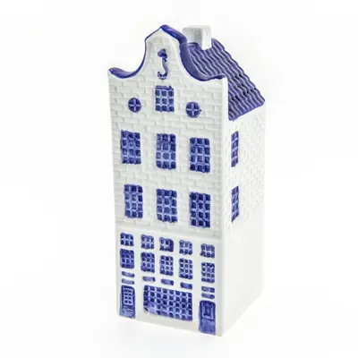 Heinen Delfts Blauw ornament keramiek huis klokgevel 5.5x5.5x14cm delfts blauw