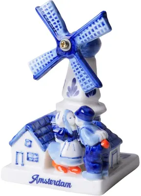 Heinen Delfts Blauw ornament keramiek kuspaar molen 7x7x12cm delfts blauw