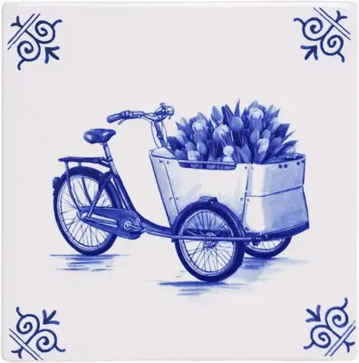 Heinen Delfts Blauw tegeltje keramiek bakfiets 13x13cm delfts blauw
