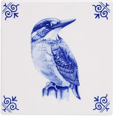 Heinen Delfts Blauw tegeltje keramiek ijsvogel 13x13cm delfts blauw