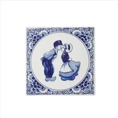 Heinen Delfts Blauw tegeltje keramiek kuspaar 13x13cm delfts blauw