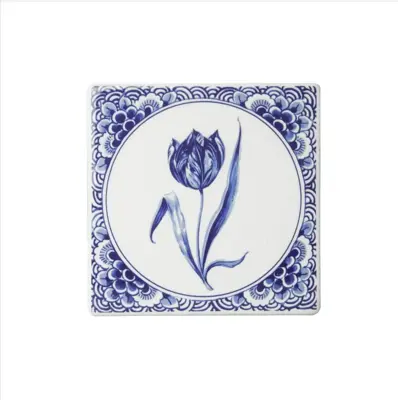 Heinen Delfts Blauw tegeltje keramiek tulp 13x13cm delfts blauw