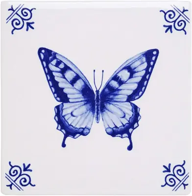 Heinen Delfts Blauw tegeltje keramiek vlinder 13x13cm delfts blauw
