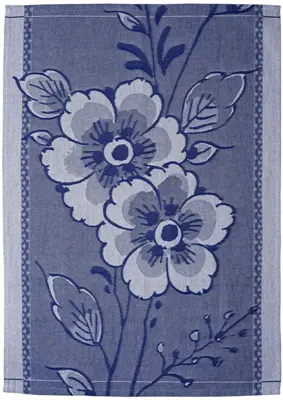 Heinen Delfts Blauw theedoek bloem 70x50cm delfts blauw 