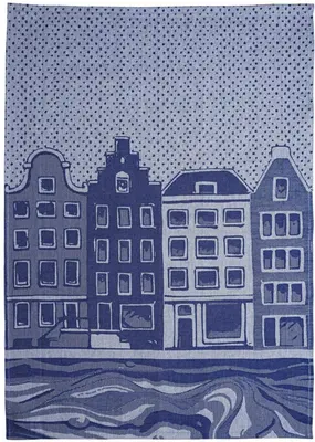 Heinen Delfts Blauw theedoek huisjes 50x70cm delfts blauw 