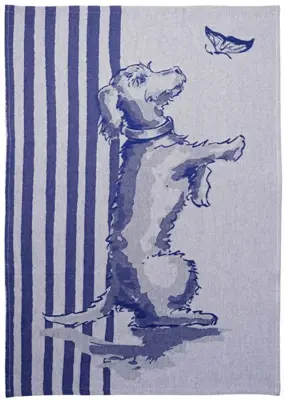 Heinen Delfts Blauw theedoek teckel nhaan 50x70cm delfts blauw 