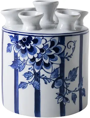 Heinen Delfts Blauw tulpenvaas keramiek fair florals 13x13x15.5cm delfts blauw