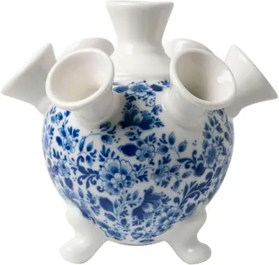 Heinen Delfts Blauw tulpenvaas keramiek op pootjes 14x14cm delfts blauw