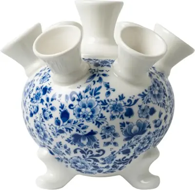 Heinen Delfts Blauw tulpenvaas keramiek op pootjes sierlijke bloem 19x17cm delfts blauw