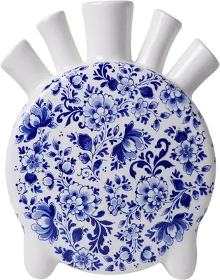 Heinen Delfts Blauw tulpenvaas keramiek rond 15x5.5x20cm delfts blauw