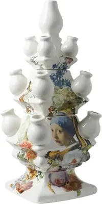 Heinen Delfts Blauw tulpenvaas keramiek vermeer 15.5x15.5x40cm delfts blauw