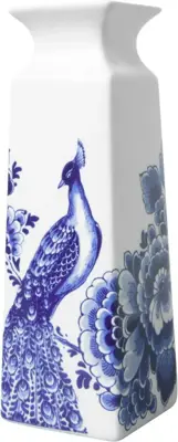 Heinen Delfts Blauw vaas keramiek bloem en pauw 8x8x22cm delfts blauw