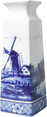 Heinen Delfts Blauw vaas keramiek landschap 5.5x5.5x16cm delfts blauw
