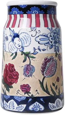 Heinen Delfts Blauw vaas melkbus keramiek zeven rozen 15x25cm delfts blauw