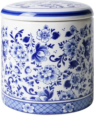 Heinen Delfts Blauw voorraadpot keramiek bloemen 11x12cm delfts blauw