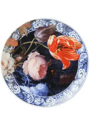 Heinen Delfts Blauw wandbord keramiek bloemen van de gouden eeuw 20.5cm delfts blauw 