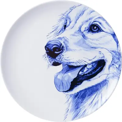Heinen Delfts Blauw wandbord keramiek golden retriever 26.5cm delfts blauw 