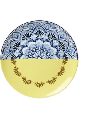 Heinen Delfts Blauw wandbord keramiek mandala geel 20.5cm delfts blauw 