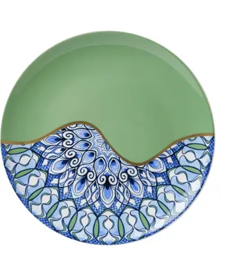 Heinen Delfts Blauw wandbord keramiek mandala groen 26.5cm delfts blauw 