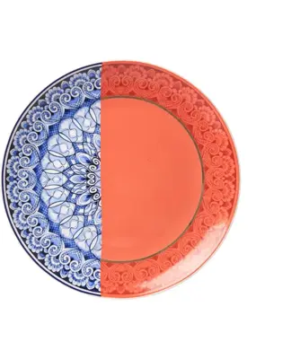 Heinen Delfts Blauw wandbord keramiek mandala koraalrood 20.5cm delfts blauw 