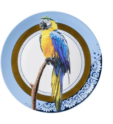 Heinen Delfts Blauw wandbord keramiek mandala papegaai 31cm delfts blauw