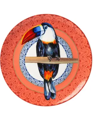 Heinen Delfts Blauw wandbord keramiek mandala toekan 26.5cm delfts blauw 