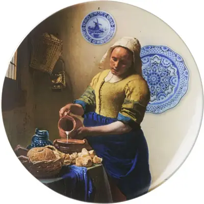 Heinen Delfts Blauw wandbord keramiek melkmeisje met borden 42cm delfts blauw 