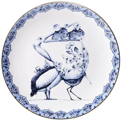Heinen Delfts Blauw wandbord keramiek pelikaan 27.5cm delfts blauw 