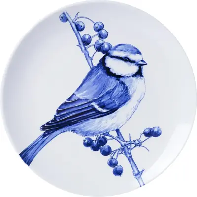 Heinen Delfts Blauw wandbord keramiek pimpelmees 20cm delfts blauw 