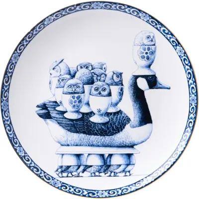 Heinen Delfts Blauw wandbord keramiek redmer hoekstra eend 26cm delfts blauw 