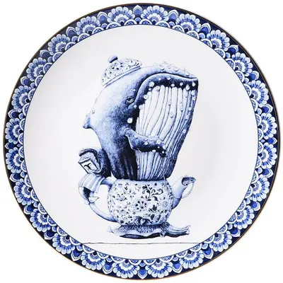 Heinen Delfts Blauw wandbord keramiek walvis 31cm delfts blauw 