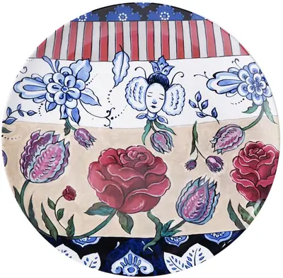 Heinen Delfts Blauw wandbord keramiek zeven rozen 26.5cm delfts blauw 