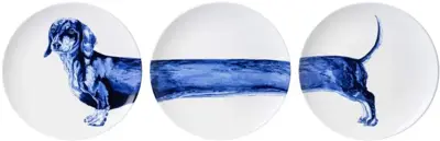 Heinen Delfts Blauw wandbord set keramiek teckel 26.5cm delfts blauw 3 stuks